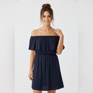 Blue Ruffled Square Neck Mini Dress